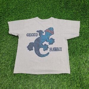 Vintage 90s Gecko Hawaii Stripes Shirt S/M 19x20 Gray USA
